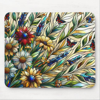 Mousepad Vidro-Design, flores e borboletas
