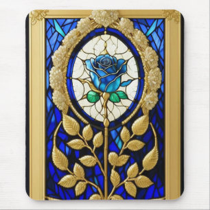 Mousepad 💙 Vidro Fosco Rosa Azul Brilho Arte Floral Elegan