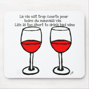 MOUSEPAD VIDROS DE VINHO TINTO COM CITAÇÕES FRANCÊS-INGL