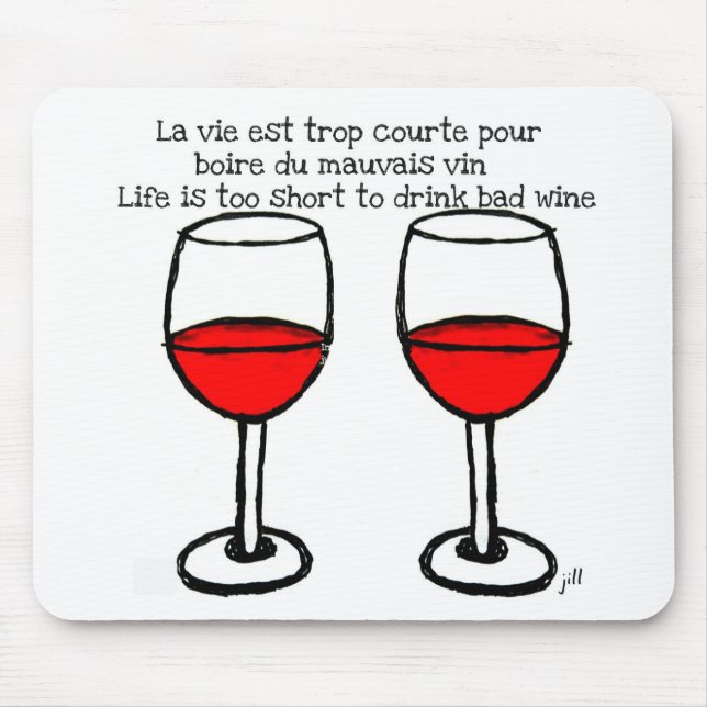 MOUSEPAD VIDROS DE VINHO TINTO COM CITAÇÕES FRANCÊS-INGLÊS (Frente)