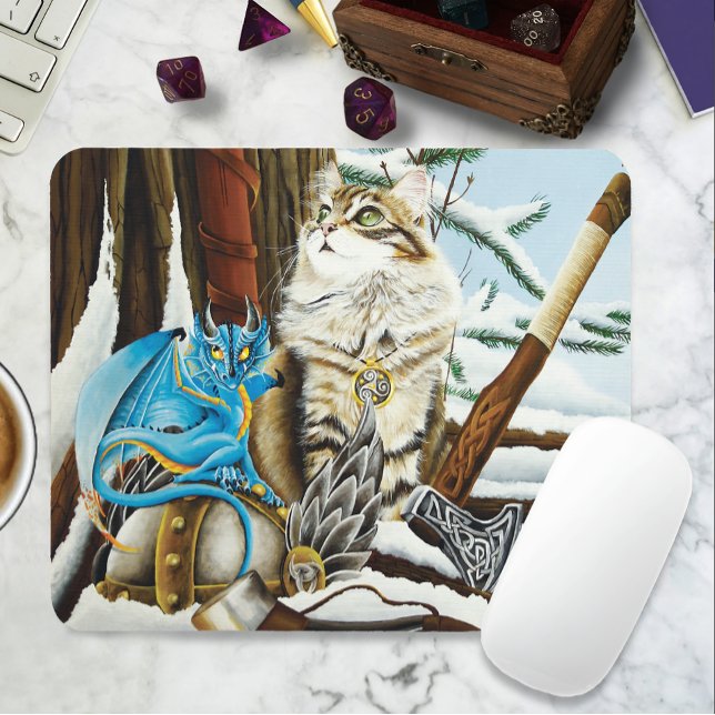 Mousepad Viking Cat Blue Dragon (Criador carregado)