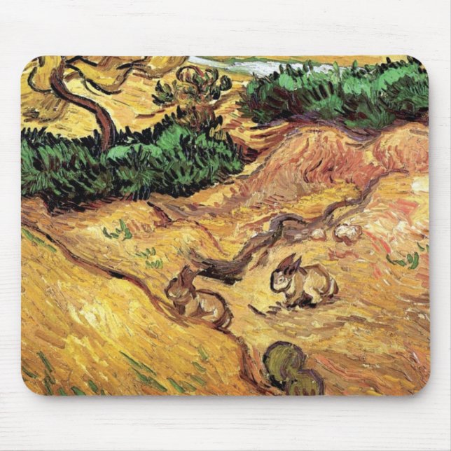 Mousepad Vincent Van Gogh - Campo com Dois Coelhos Arte Fin (Frente)