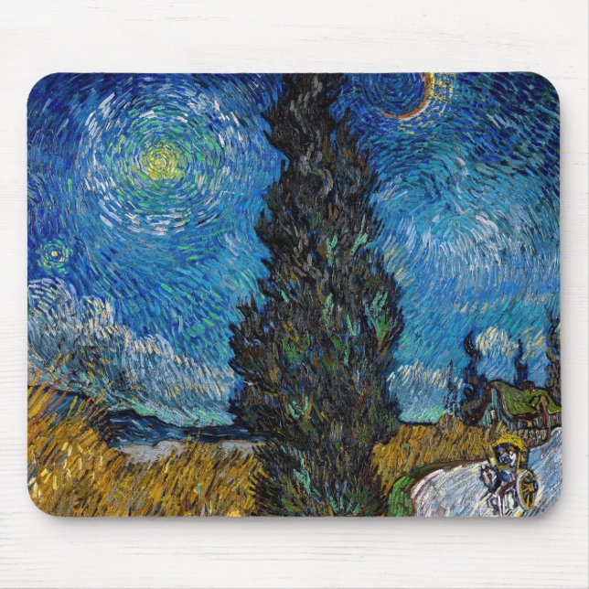 Mousepad Vincent van Gogh - Estrada com Cypress e Star (Frente)