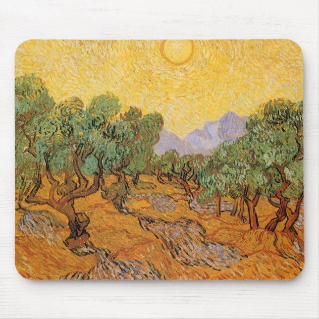 Mousepad Vincent van Gogh - Oliveiras, céu amarelo e sol (Frente)