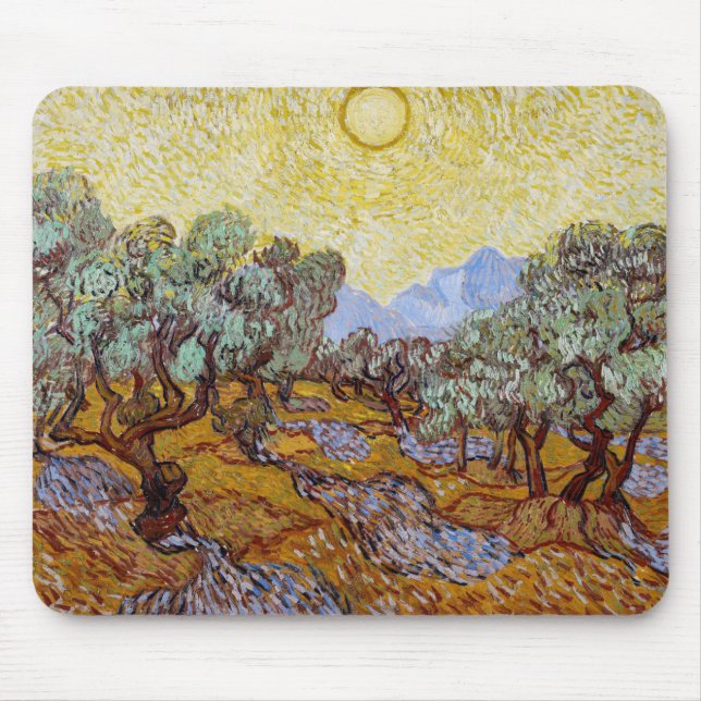 Mousepad Vincent van Gogh - Oliveiras, céu amarelo e sol (Frente)