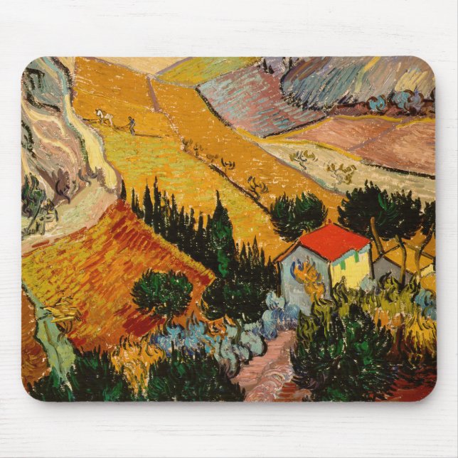 Mousepad Vincent van Gogh - Paisagem, Casa e Plowman (Frente)