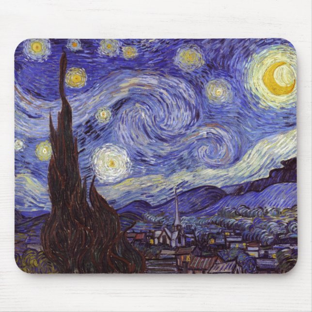 Mousepad Vincent Van Gogh Starry Night Vintage Fine Art (Frente)