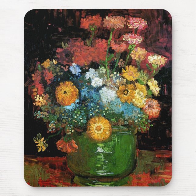Mousepad Vincent Van Gogh - Vaso Com Zínias Arte Fino (Frente)