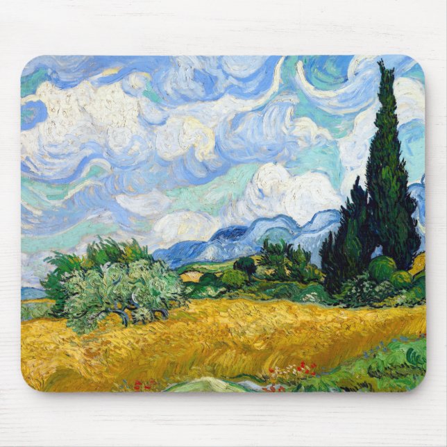 Mousepad Vincent van Gogh Wheat Field com Cyprestes (Frente)