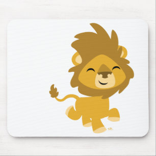Mousepad Vinheta redonda de Leão de Cartoon Feliz