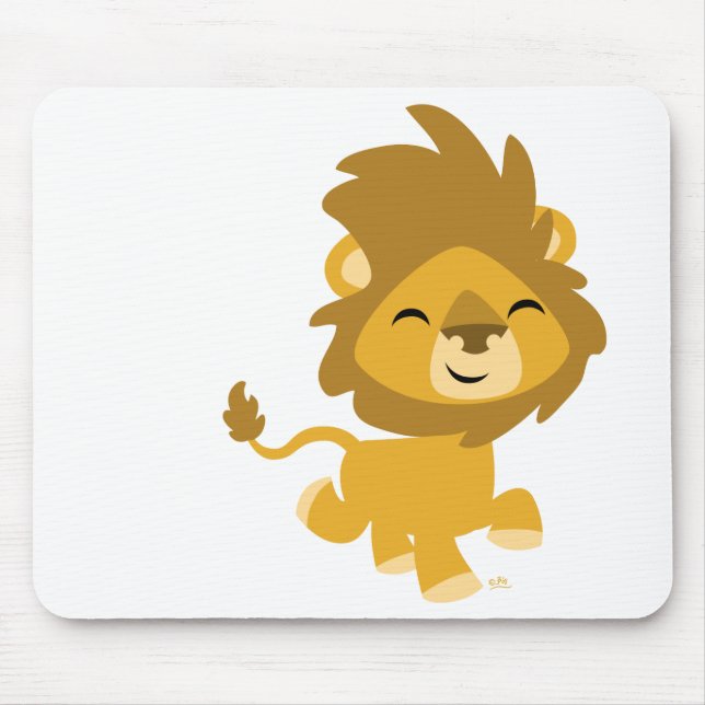 Mousepad Vinheta redonda de Leão de Cartoon Feliz (Frente)