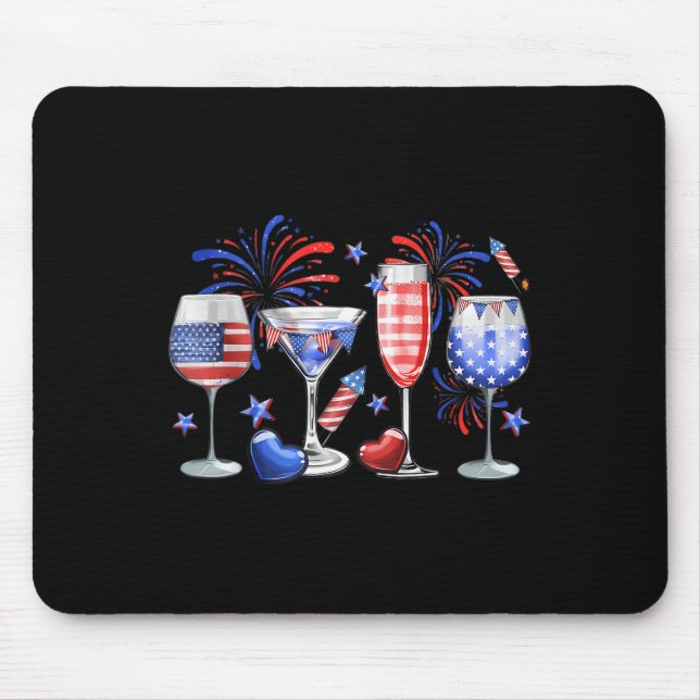 Mousepad Vinho Engraçado Gl Red White Firework Feliz 4º De (Frente)
