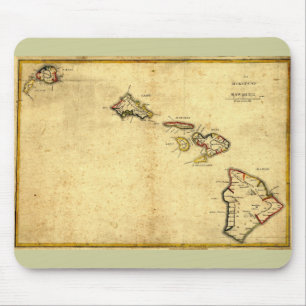 Mousepad Vintage 1837 Mapa do Havaí - Ilhas Havaianas