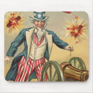 Mousepad Vintage 4o de fogos-de-artifício de julho com tio