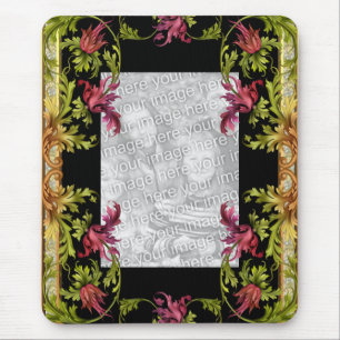 Mousepad Vintage "ADICIONE Sua Foto" Preto Floral
