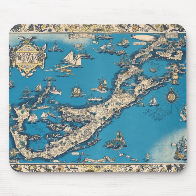 Mousepad Vintage - Antigo mapa das Ilhas Bermudas (Frente)