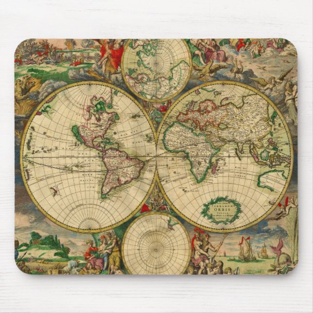 Mousepad Vintage — antigo mapa mundial (Frente)