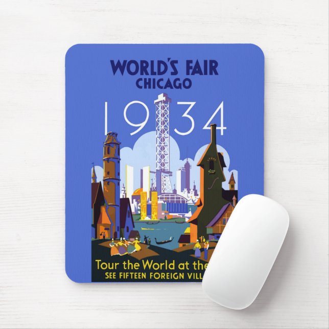 Mousepad Vintage Art Deco Chicago 1934 Fair Poster (Com mouse)