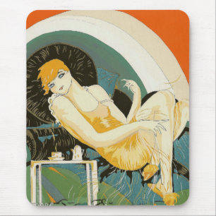 Mousepad Vintage Art Deco Mulher reformulando no sofá, Chom