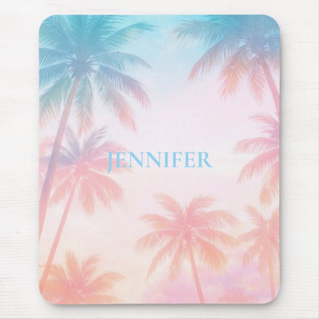 Mousepad Vintage Beach Sunset Palm Trees Pastel             (Frente)
