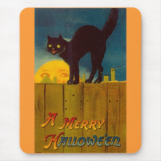 Mousepad Vintage Black Cat Halloween (Frente)