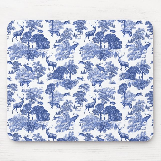 Mousepad Vintage Blue Deer Fox Country Toile (Frente)