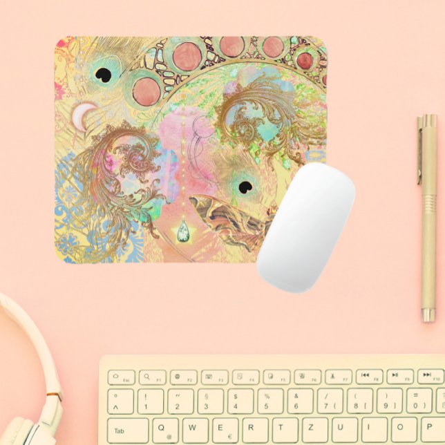 Mousepad Vintage boêmia, arte hippie pastel única (Criador carregado)