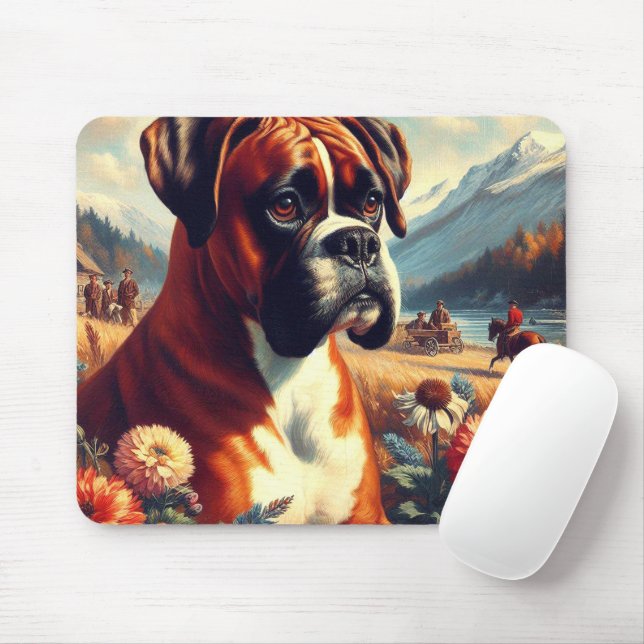 Mousepad Vintage Boxer Dog Painting (Com mouse)