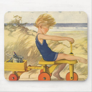Mousepad Vintage Boy tocando na praia com Sand Toys
