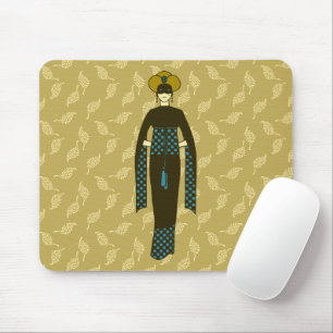 Mousepad Vintage Brown Blue Woman Turban Art Nouveau