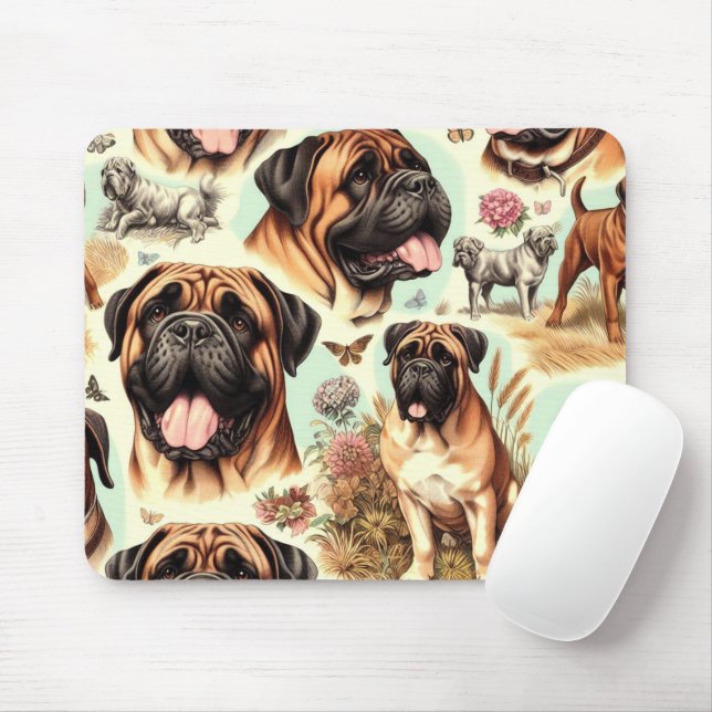 Mousepad Vintage Bullmastiff Seamless (Com mouse)