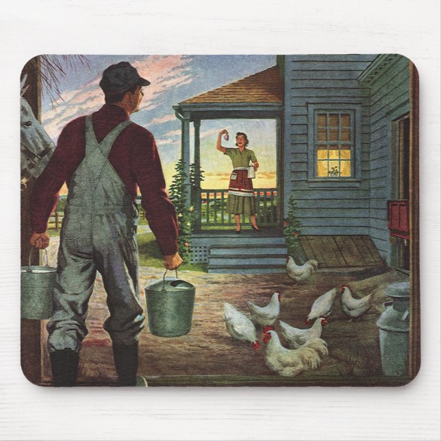 Mousepad Vintage Business, Fazenda com agricultores e galin (Frente)