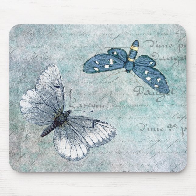 Mousepad Vintage Butterflies French Grunge (Frente)