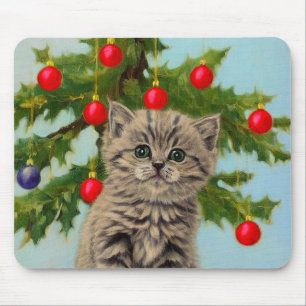 Mousepad Vintage Cat e Árvore de Natal