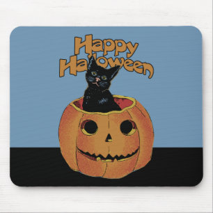 Mousepad Vintage Cat em Jack'o'Lantern