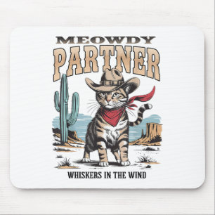 Mousepad Vintage Cat Meowdy Partner Cowboy Presente Para Ho
