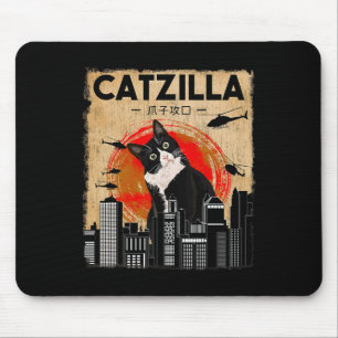Mousepad Vintage Catzilla Tee - Gato Tuxedo Engraçado E Gat