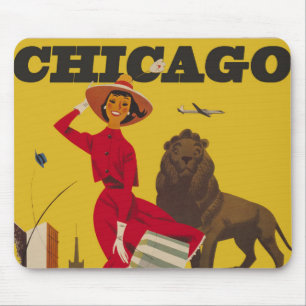 Mousepad Vintage Chicago EUA Air Viagem Advertisement