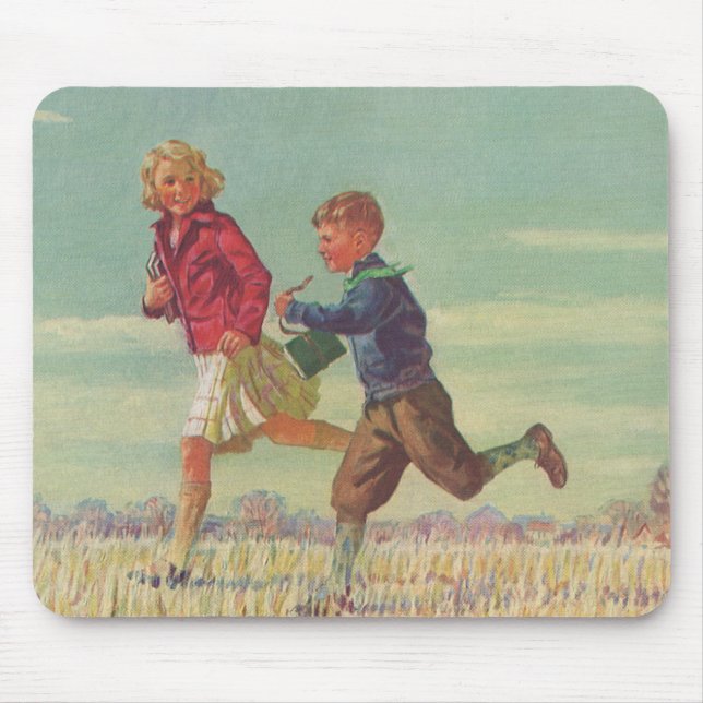 Mousepad Vintage Children Running to School Carregando Book (Frente)