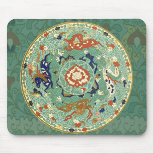 Mousepad Vintage Chinês - Círculo Verde Azul