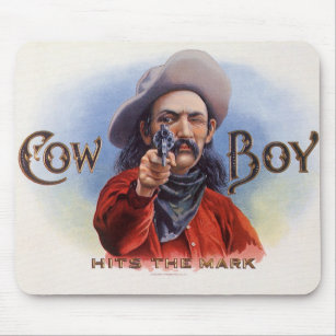 Mousepad Vintage Cigar Label Art, Cowboy bate a marca