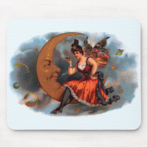 Mousepad Vintage Cigar Label Art, Victorian Fairy on Moon