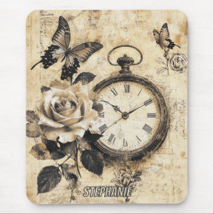 Mousepad Vintage Compass & Butterfly - Papel Russo (2)
