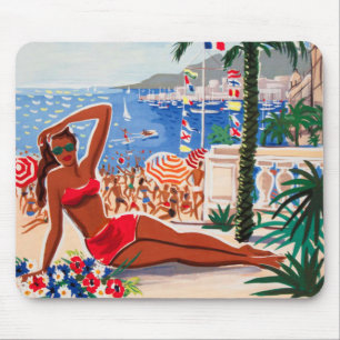 Mousepad Vintage Cote D'Azur Beach Girl