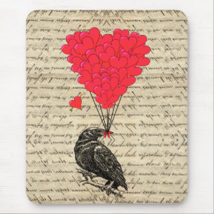 Mousepad Vintage Crow e balões em forma de coração