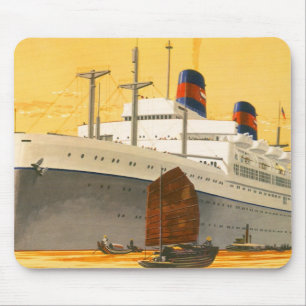 Mousepad Vintage Cruise Ship to Orient with Junks Boats