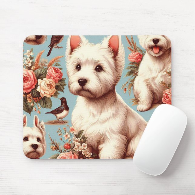 Mousepad Vintage Cute West Highland White Terrier (Com mouse)