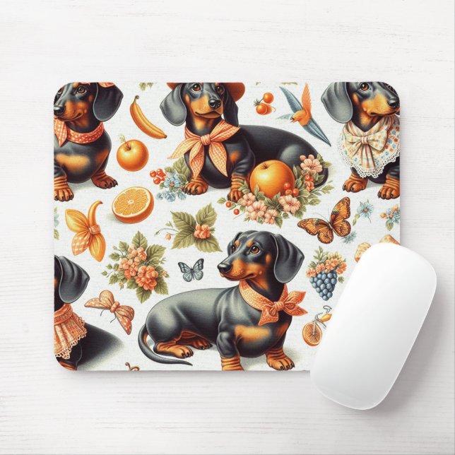 Mousepad Vintage Dachshund Seamless (Com mouse)