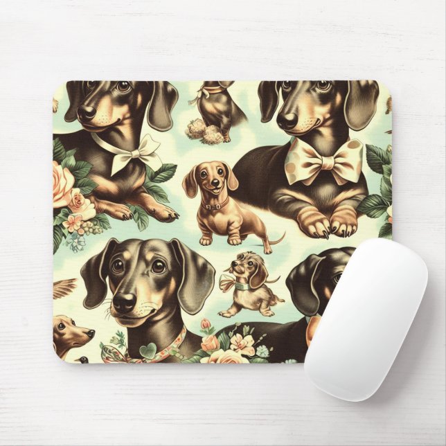 Mousepad Vintage Dachshund Seamless (Com mouse)