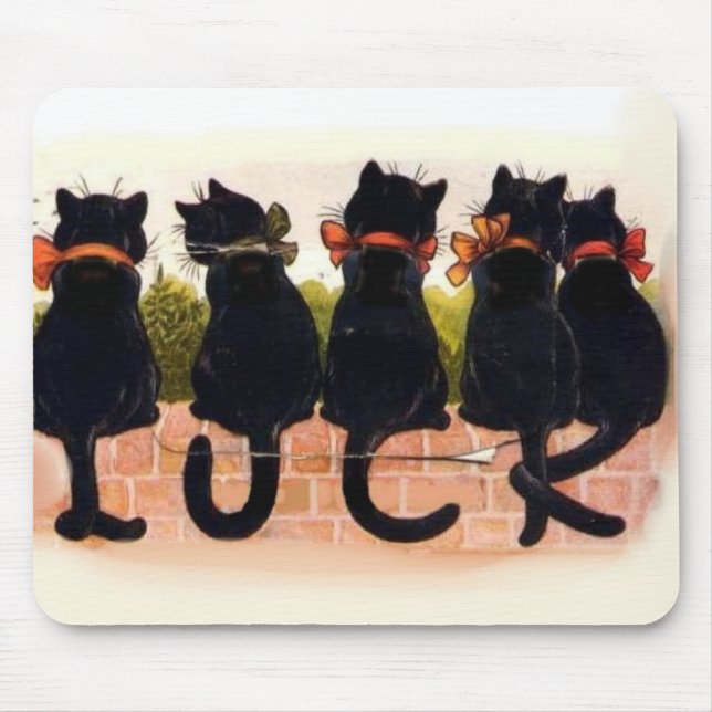 Mousepad Vintage de 5 gatos pretos (Frente)